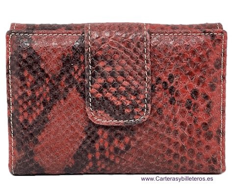 WOMEN'S RED SNAKESKIN LEATHER WALLET CARD HOLDER COIN PURSE 