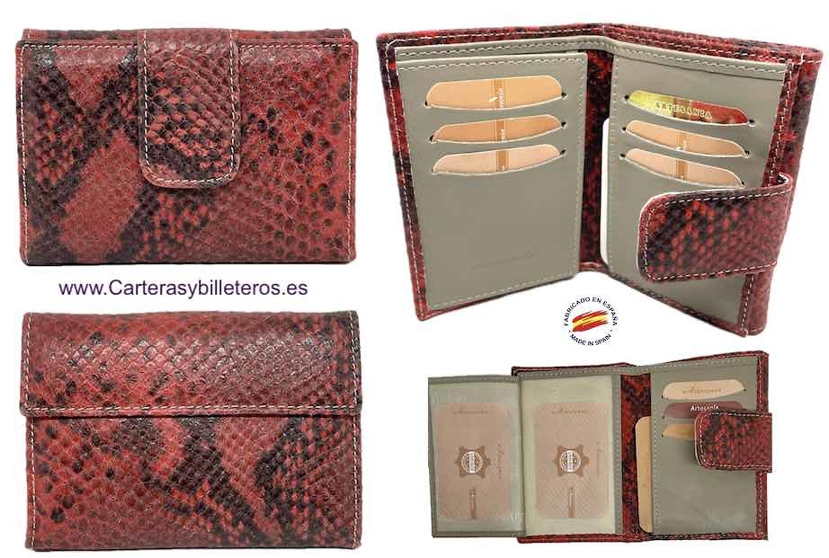 WOMEN'S RED SNAKESKIN LEATHER WALLET CARD HOLDER COIN PURSE 