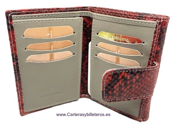 WOMEN'S RED SNAKESKIN LEATHER WALLET CARD HOLDER COIN PURSE 