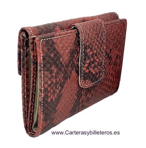 WOMEN'S RED SNAKESKIN LEATHER WALLET CARD HOLDER COIN PURSE 