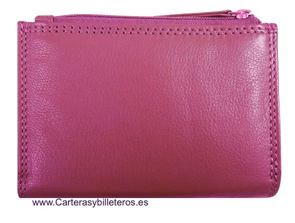 CARTERA BILLETERA PEQUEÑA DE MUJER EN PIEL CON MONEDERO CREMALLERA MARCA MENTA ROSA 