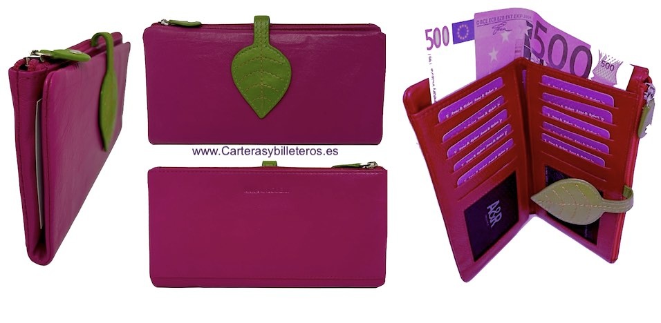 WOMEN'S SOFT LEATHER WALLET WITH PURSE AND BILLFOLD LONG 