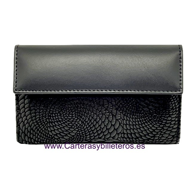 WOMEN'S WALLET IN BLACK UBRIQUE LEATHER AND EXTRA SOFT SNAKE NUBUCK FANTASY LEATHER 