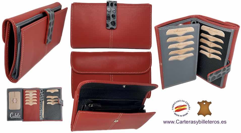 WOMEN'S WALLET IN RED UBRIQUE LEATHER WITH COCO CLOSURE 