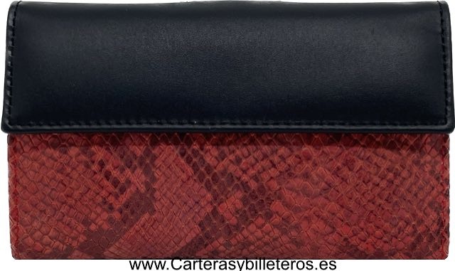 WOMEN'S WALLET IN UBRIQUE RED METALLIC SNAKE LEATHER 