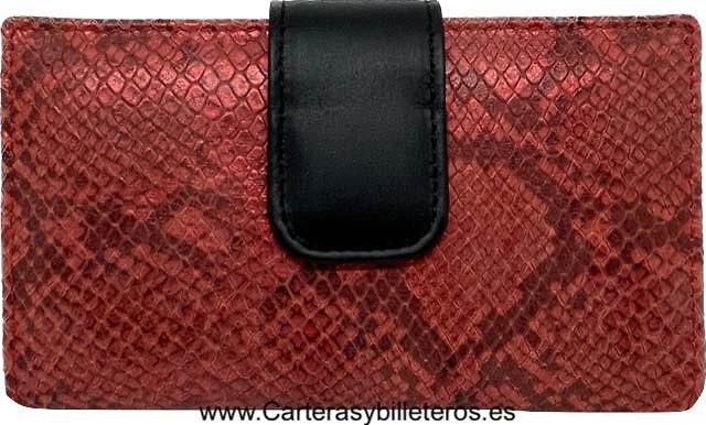 WOMEN'S WALLET IN UBRIQUE RED METALLIC SNAKE LEATHER 