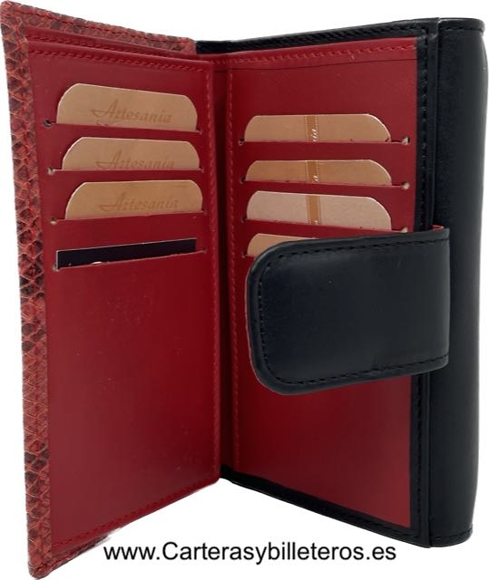 WOMEN'S WALLET IN UBRIQUE RED METALLIC SNAKE LEATHER 