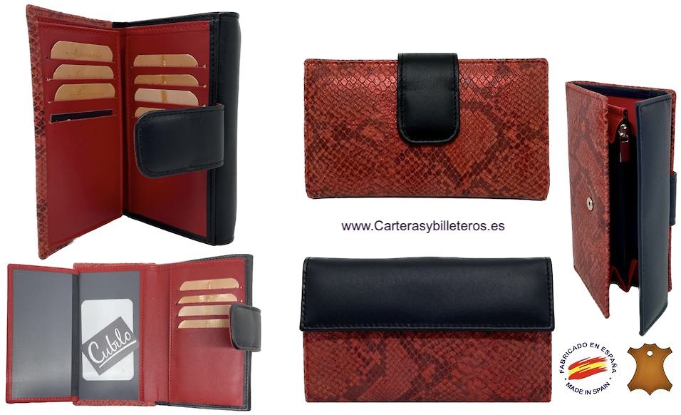 WOMEN'S WALLET IN UBRIQUE RED METALLIC SNAKE LEATHER 