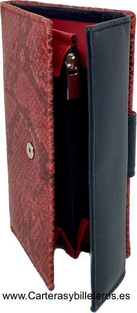 WOMEN'S WALLET IN UBRIQUE RED METALLIC SNAKE LEATHER 