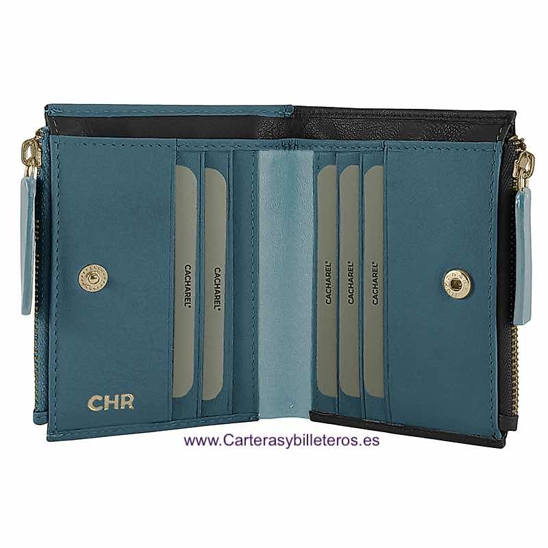 WOMEN'S WALLET WITH DOUBLE COIN PURSE CACHAREL IN COLOURED LEATHER 