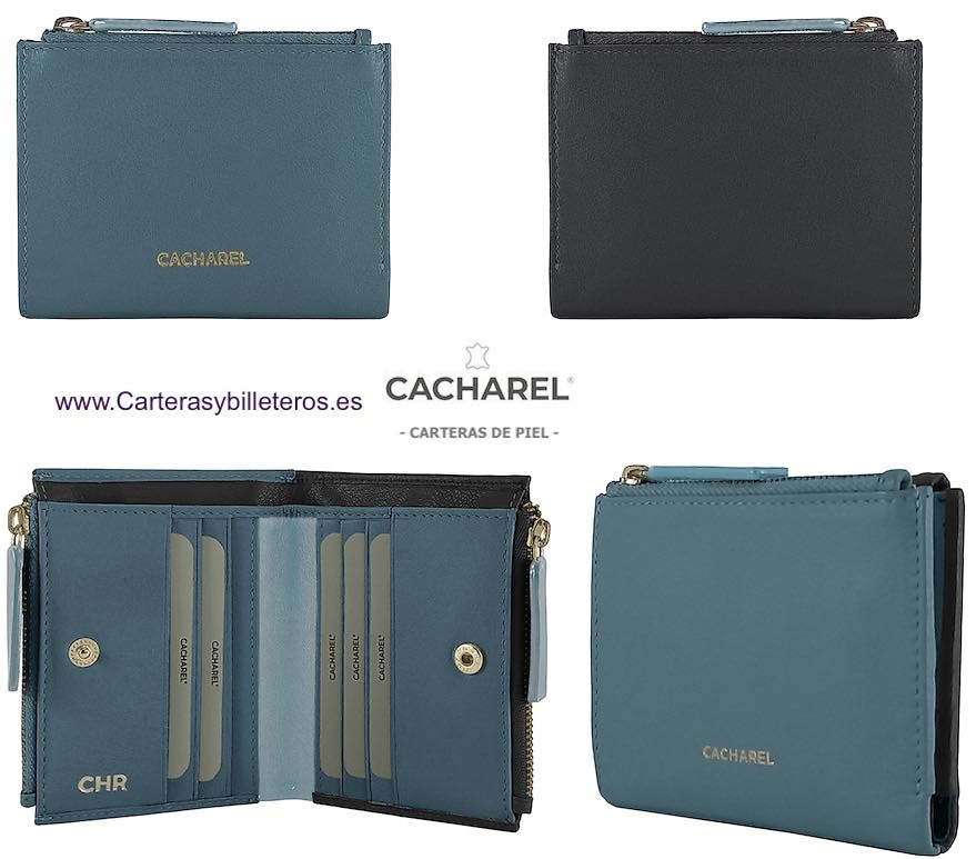 WOMEN'S WALLET WITH DOUBLE COIN PURSE CACHAREL IN COLOURED LEATHER 