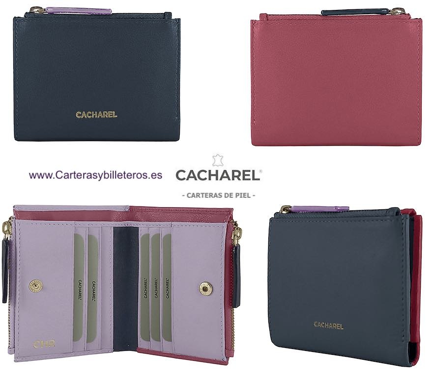 WOMEN'S WALLET WITH DOUBLE COIN PURSE CACHAREL IN COLOURED LEATHER 