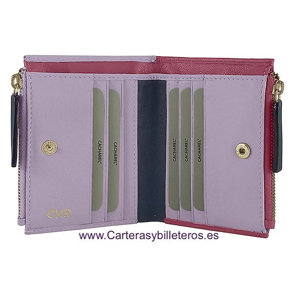 WOMEN'S WALLET WITH DOUBLE COIN PURSE CACHAREL IN COLOURED LEATHER 