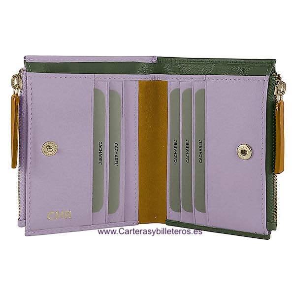 WOMEN'S WALLET WITH DOUBLE COIN PURSE CACHAREL IN COLOURED LEATHER 