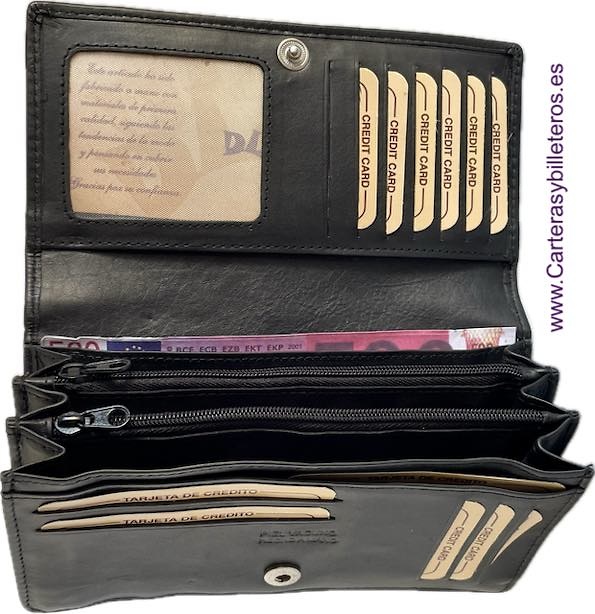 WOMEN'S WALLET WITH FLAP CLOSURE WITH DIVIDERS AND COIN POCKET 