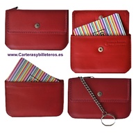 CARD OF LUXURY LEATHER PURSE WITH KEY CHAIN