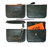 CARD OF PREMIUM LEATHER PURSE WITH KEY CHAIN