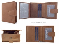 LEATHER BILLFOLD WALLET WALLET WITH OUTSIDE PURSE AND CLOSURE STRAP - 4 COLORS 