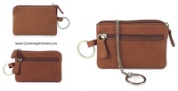 LEATHER PURSE WITH DOUBLE RING KEYCHAIN WITH CHAIN -5 COLORS-