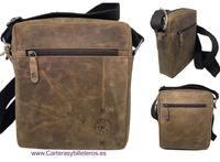 MEN'S LEATHER BAG WILDZONE BRAND WITH OUTSIDE AND INSIDE POCKETS 2 COLORS