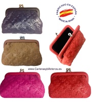  PURSE WITH LEATHER NOZZLE WITH BEAR ENGRAVINGS - 4 COLORS -