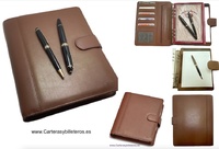 UBRIQUE LARGE LEATHER DIARY WITH RINGS AND NOTEPAD