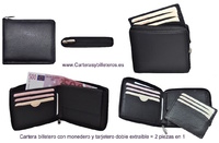 WALLET WITH PERIMETER ZIPPER + CARD HOLDER =  2 PIECES OF LEATHER MADE IN SPAIN -