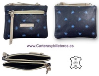 WOMEN'S 8-POINTED LEATHER DOUBLE CARD HOLDER WALLET WITH STARS