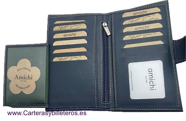 BILLETERA AMICHI DE MUJER DE PIEL LUXURY CON GRABADOS DE FLORES AMICHI GRANDE 