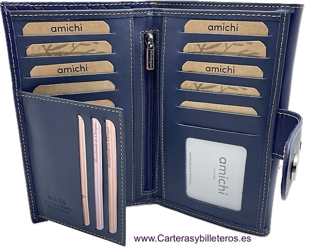 BILLETERA AMICHI DE MUJER DE PIEL LUXURY CON GRABADOS DE FLORES AMICHI GRANDE 