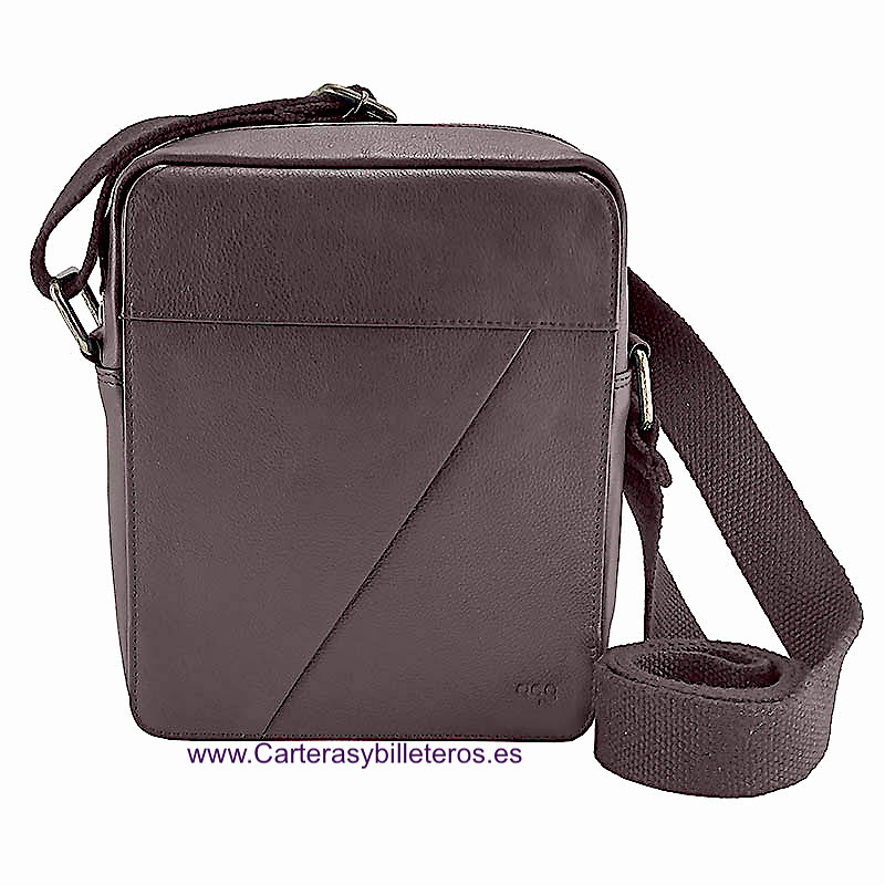 BOLSO BANDOLERA HOMBRE PIEL NAPA LUX MARCA ACQ CON SOLAPA Y BOLSILLOS MEDIANO 