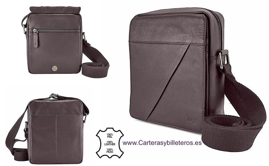 BOLSO BANDOLERA HOMBRE PIEL NAPA LUX MARCA ACQ CON SOLAPA Y BOLSILLOS MEDIANO 