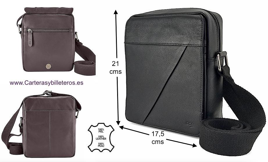 BOLSO BANDOLERA HOMBRE PIEL NAPA LUX MARCA ACQ CON SOLAPA Y BOLSILLOS MEDIANO 