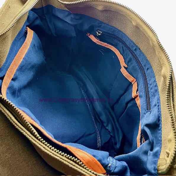 BOLSO DE LONA EXTRA FUERTE CON ASA BANDOLERA Y BOLSILLOS CON CORREAS DE CUERO 