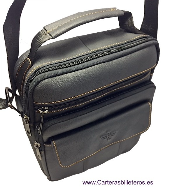 BOLSO DE PIEL GRANDE PARA HOMBRE CON ASA DE MANO Y BANDOLERA 