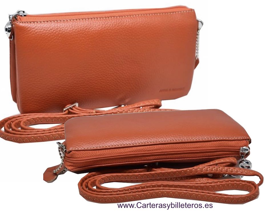 BOLSO DE PIEL QUE SE PUEDE USAR DE CARTERA DE MANO O LLEVAR CRUZADO -5 COLORES- 