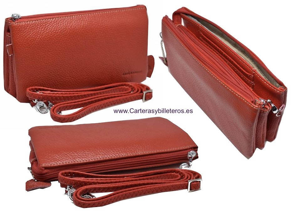 BOLSO DE PIEL QUE SE PUEDE USAR DE CARTERA DE MANO O LLEVAR CRUZADO -5 COLORES- 