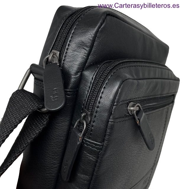 BOLSO DEL HOMBRE DE PIEL LUJO CON BOLSILLOS EXTERIORES E INTERIORES 