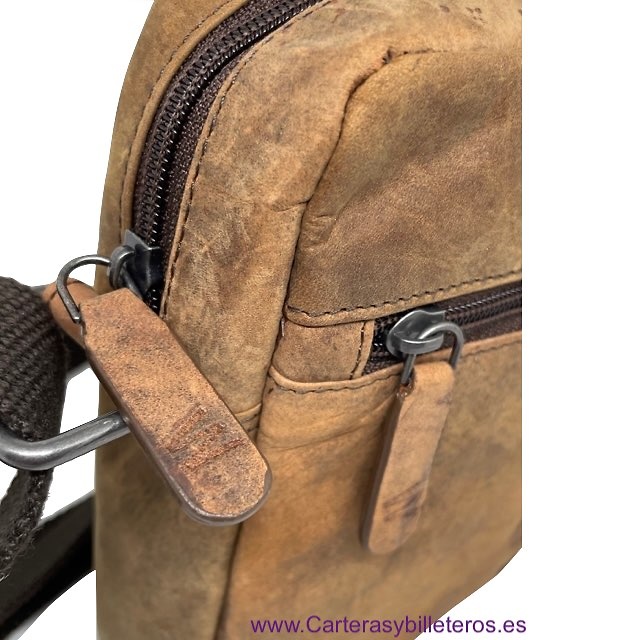 BOLSO HOMBRE MEDIANO DE CUERO NATURE WILDZONE CON BOLSILLOS EXTERIORES E INTERIORES 2 COLORES CUERO 