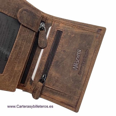 CARTERA BILLETERA DE HOMBRE EN PIEL NATURE CON MONEDERO GRANDE 14 TARJETAS 