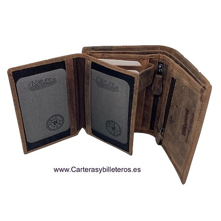 CARTERA BILLETERA DE HOMBRE EN PIEL NATURE CON MONEDERO GRANDE 14 TARJETAS 