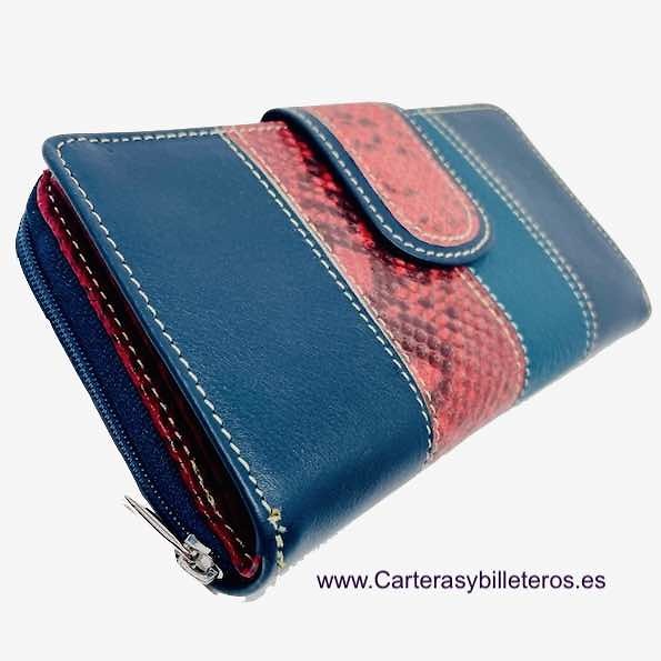 CARTERA BILLETERA GRANDE DE MUJER CON MONEDERO TRIPLE PARA MUCHAS TARJETAS EN PIEL UBRIQUE 