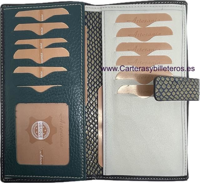 CARTERA BILLETERA GRANDE DE MUJER DE PIEL UBRIQUE LUXURY MARINO CON CIERRE SERPIENTE 