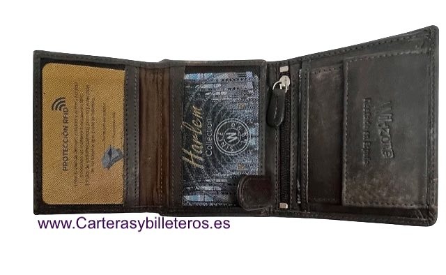 CARTERA BILLETERA MONEDERO DE HOMBRE EN PIEL DESGASTADA PARA 10 TARJETAS 