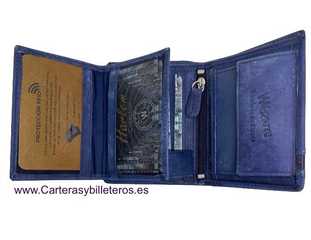 CARTERA BILLETERA MONEDERO DE HOMBRE EN PIEL DESGASTADA PARA 10 TARJETAS 