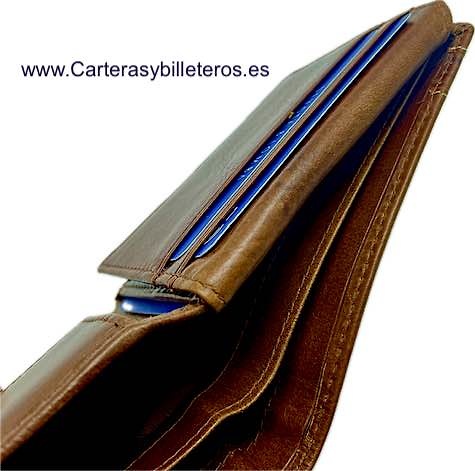 CARTERA BILLETERA TARJETERO HORIZONTAL DE CUERO CON NERVADURA GRABADA 