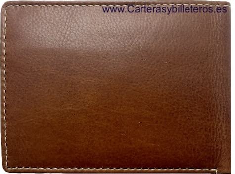 CARTERA BILLETERA TARJETERO HORIZONTAL DE CUERO CON NERVADURA GRABADA 