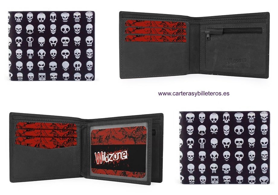 CARTERA CON CALAVERAS PARA HOMBRE HECHA DE PIEL 