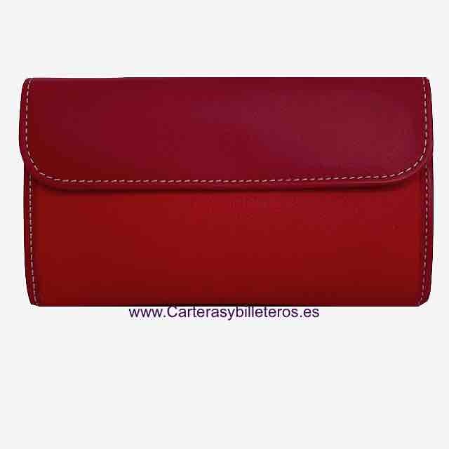 CARTERA DE MUJER DE PIEL UBRIQUE CON MONEDERO CREMALLERA ROJA MEDIANA 