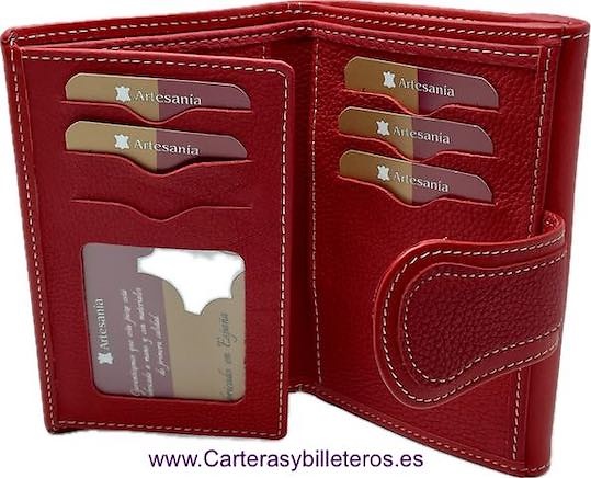 CARTERA DE MUJER DE PIEL UBRIQUE CON MONEDERO CREMALLERA ROJA 